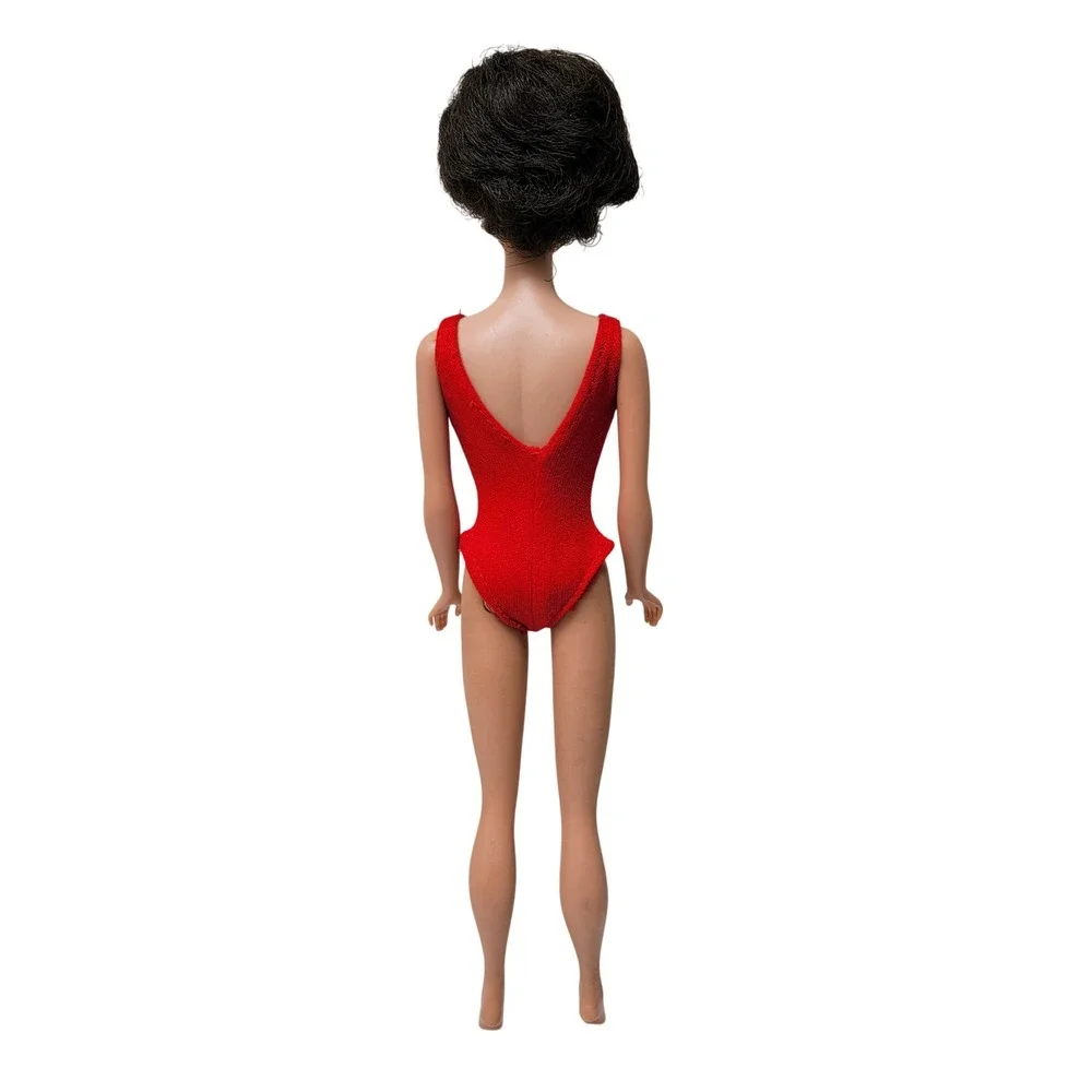VTG 1962 Bubblecut Barbie‎ Doll Brunette Red Swimsuit With Box And Metal Stand
